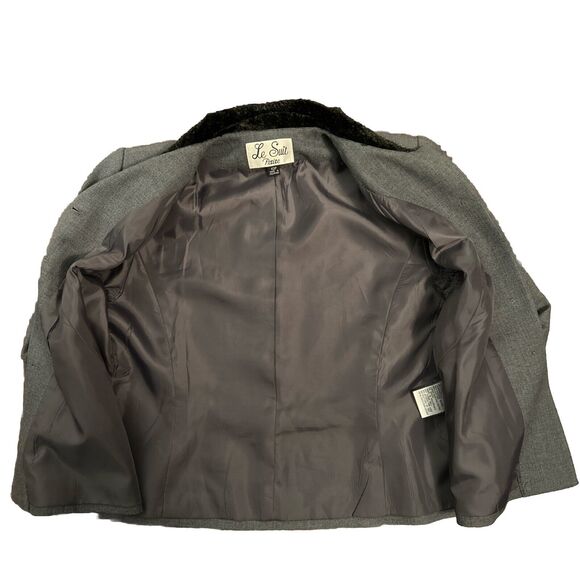 Vintage Le Suit Womens Sz 10P Jacket Gray Blazer Single Breasted Polyester Wool - Picture 7 of 8